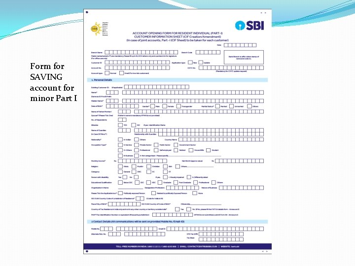 Form for SAVING account for minor Part I 