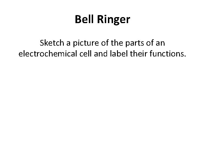Bell Ringer Sketch a picture of the parts of an electrochemical cell and label