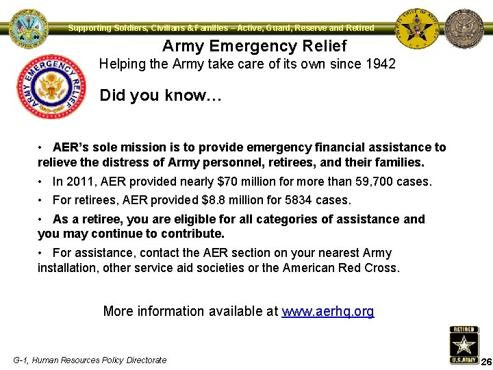 Supporting Soldiers, Civilians & Families – Active, Guard, Reserve and Retired Army Emergency Relief