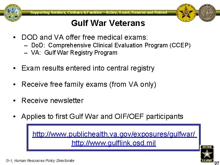Supporting Soldiers, Civilians & Families – Active, Guard, Reserve and Retired Gulf War Veterans
