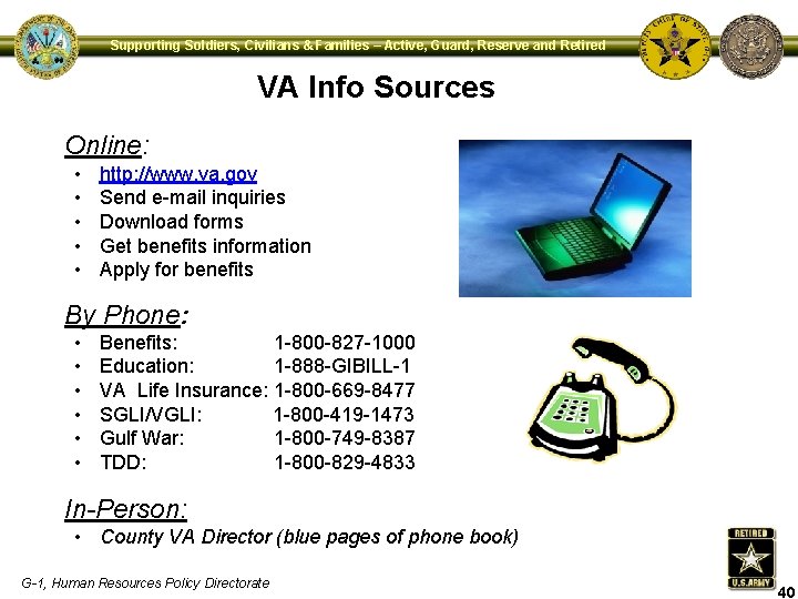 Supporting Soldiers, Civilians & Families – Active, Guard, Reserve and Retired VA Info Sources