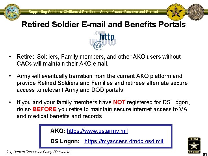 Supporting Soldiers, Civilians & Families – Active, Guard, Reserve and Retired Soldier E-mail and