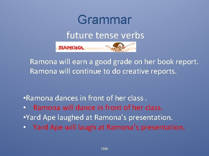 Grammar future tense verbs Ramona will earn a good grade on her book report.