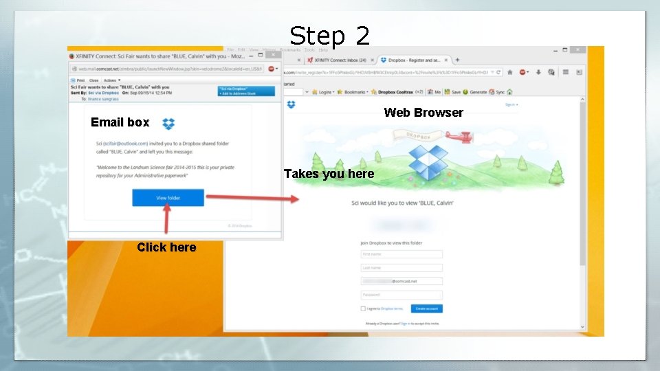 Step 2 Web Browser Email box Takes you here Click here 