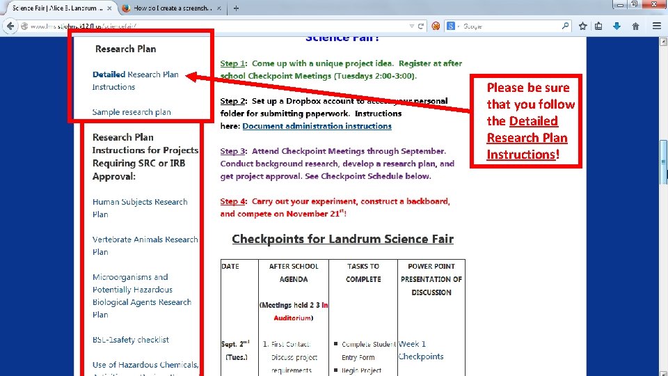 Please be sure that you follow the Detailed Research Plan Instructions! 