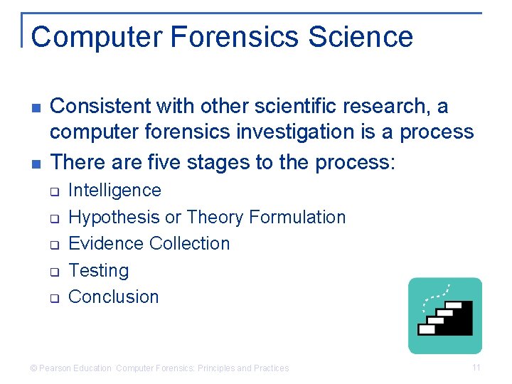 Computer Forensics Science n n Consistent with other scientific research, a computer forensics investigation