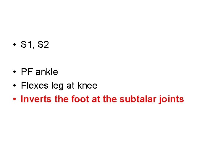  • S 1, S 2 • PF ankle • Flexes leg at knee