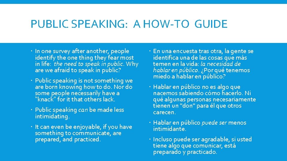 PUBLIC SPEAKING: A HOW-TO GUIDE In one survey after another, people identify the one
