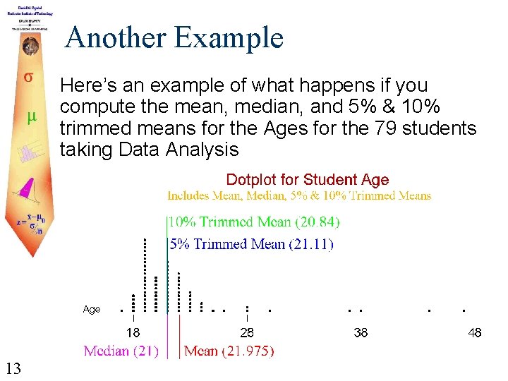 Another Example Here’s an example of what happens if you compute the mean, median,