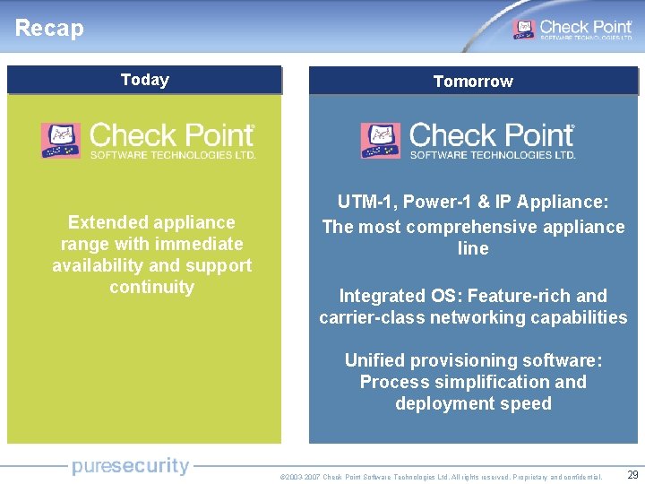 Recap Today Extended appliance range with immediate availability and support continuity Tomorrow UTM-1, Power-1