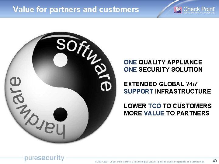 Value for partners and customers ONE QUALITY APPLIANCE ONE SECURITY SOLUTION EXTENDED GLOBAL 24/7