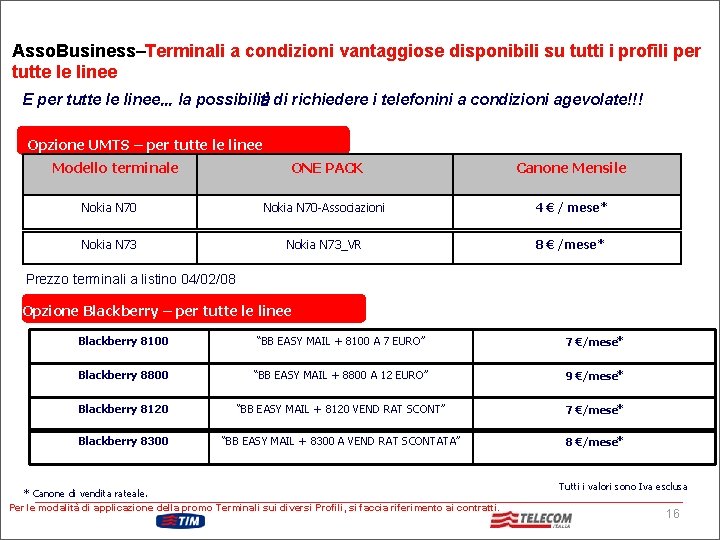 Asso. Business–Terminali a condizioni vantaggiose disponibili su tutti i profili per tutte le linee