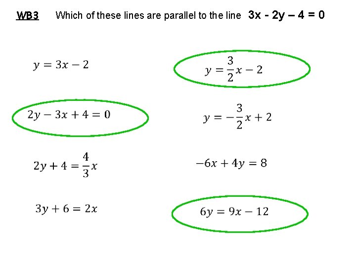 WB 3 • Which of these lines are parallel to the line 3 x