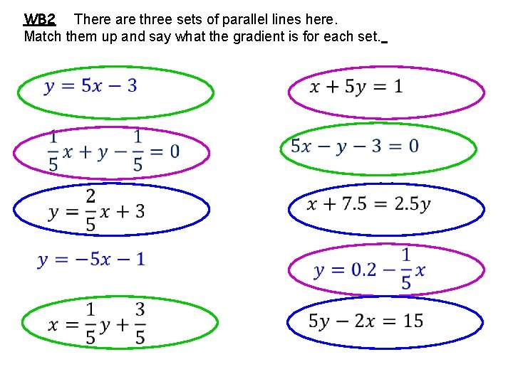 WB 2 There are three sets of parallel lines here. Match them up and
