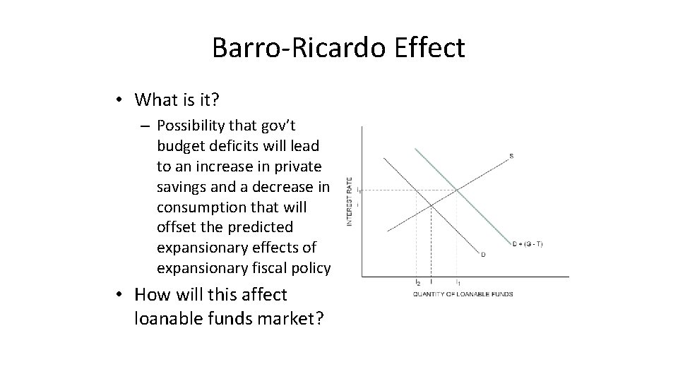 Barro-Ricardo Effect • What is it? – Possibility that gov’t budget deficits will lead