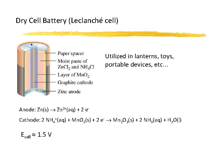 Dry Cell Battery (Leclanché cell) Utilized in lanterns, toys, portable devices, etc. . .