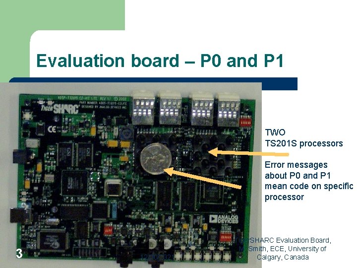Evaluation board – P 0 and P 1 TWO TS 201 S processors Error
