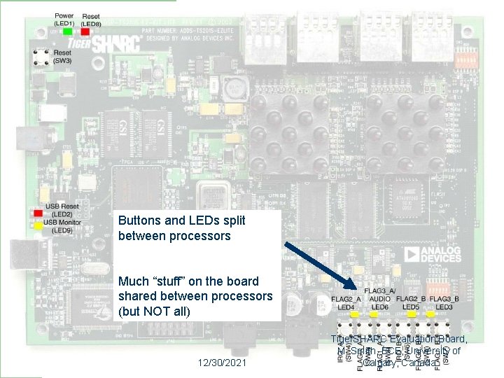 Buttons and LEDs split between processors Much “stuff” on the board shared between processors