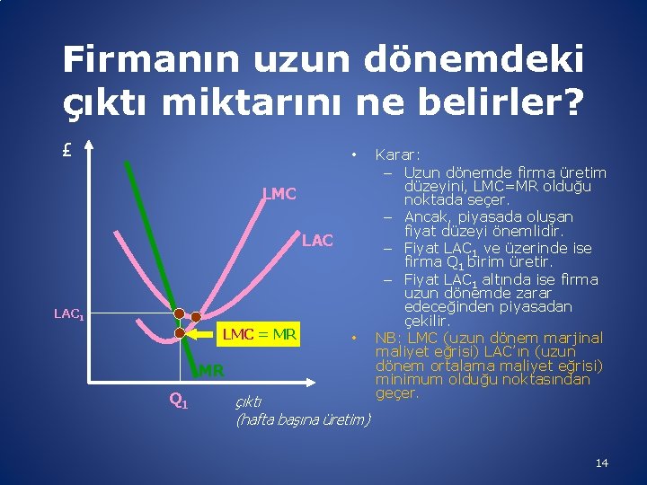 Firmanın uzun dönemdeki çıktı miktarını ne belirler? £ • LMC LAC 1 LMC =