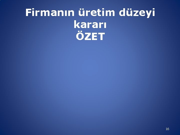 Firmanın üretim düzeyi kararı ÖZET 16 