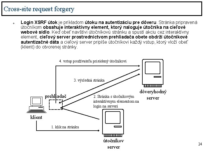 Cross-site request forgery o Login XSRF útok je príkladom útoku na autentizáciu pre dôveru.