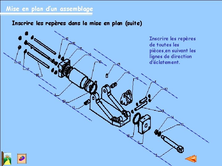 Mise en plan d’un assemblage Inscrire les repères dans la mise en plan (suite)