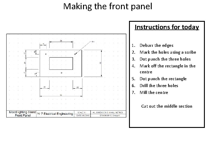 Making the front panel Instructions for today 1. 2. 3. 4. Deburr the edges