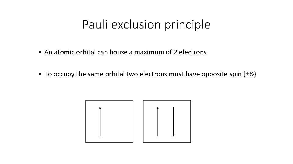 Pauli exclusion principle • An atomic orbital can house a maximum of 2 electrons