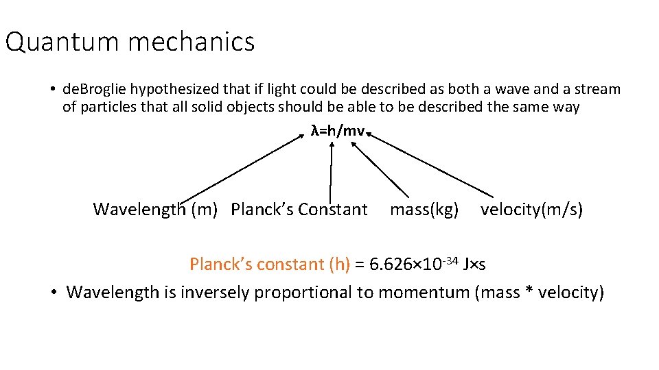 Quantum mechanics • de. Broglie hypothesized that if light could be described as both