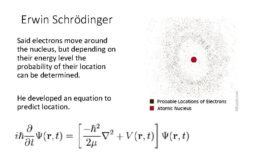 Erwin Schrödinger Said electrons move around the nucleus, but depending on their energy level