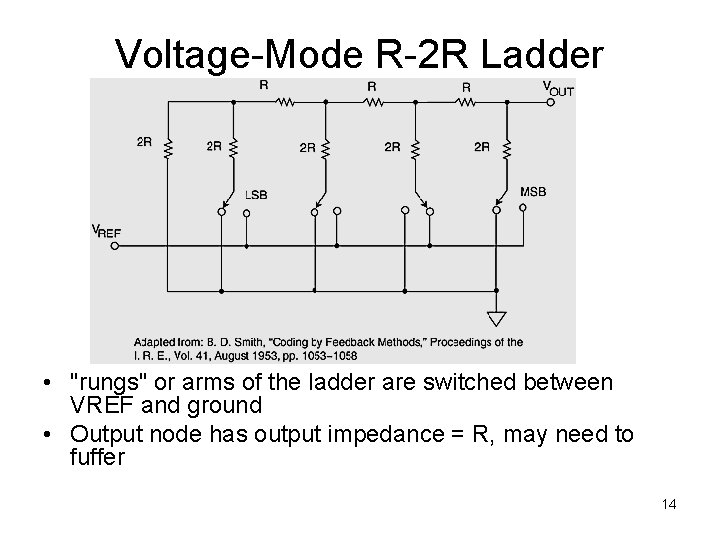 Voltage-Mode R-2 R Ladder • "rungs" or arms of the ladder are switched between Voltage-Mode R-2 R Ladder • "rungs" or arms of the ladder are switched between