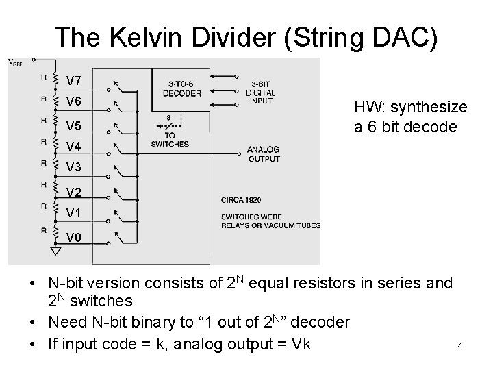 The Kelvin Divider (String DAC) V 7 V 6 V 5 HW: synthesize a The Kelvin Divider (String DAC) V 7 V 6 V 5 HW: synthesize a