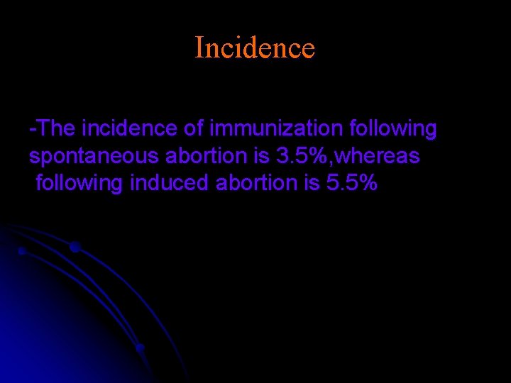 Incidence -The incidence of immunization following spontaneous abortion is 3. 5%, whereas following induced