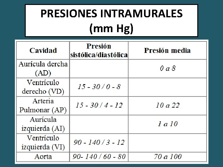 PRESIONES INTRAMURALES (mm Hg) 