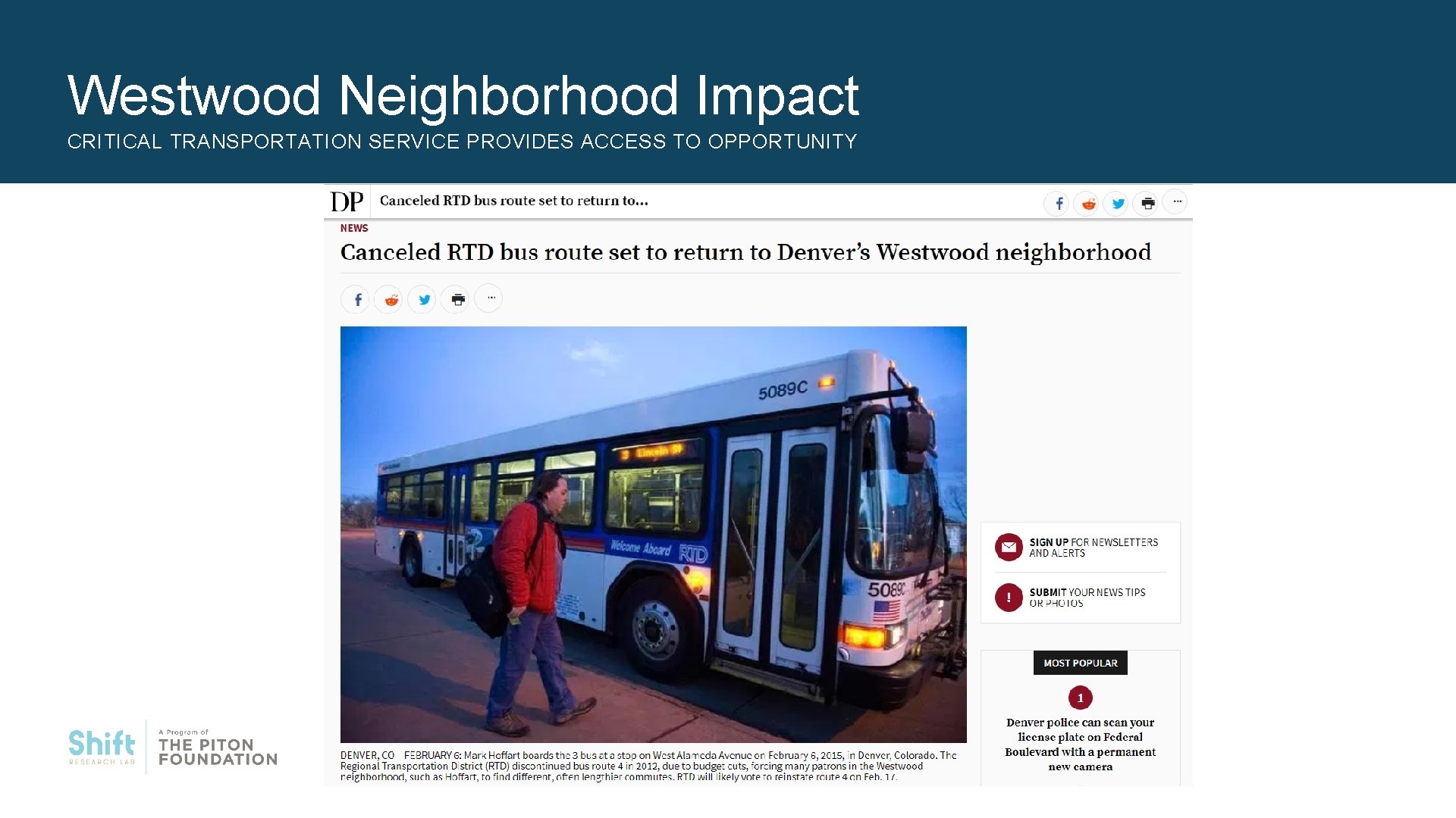 Westwood Neighborhood Impact CRITICAL TRANSPORTATION SERVICE PROVIDES ACCESS TO OPPORTUNITY 10￼ 
