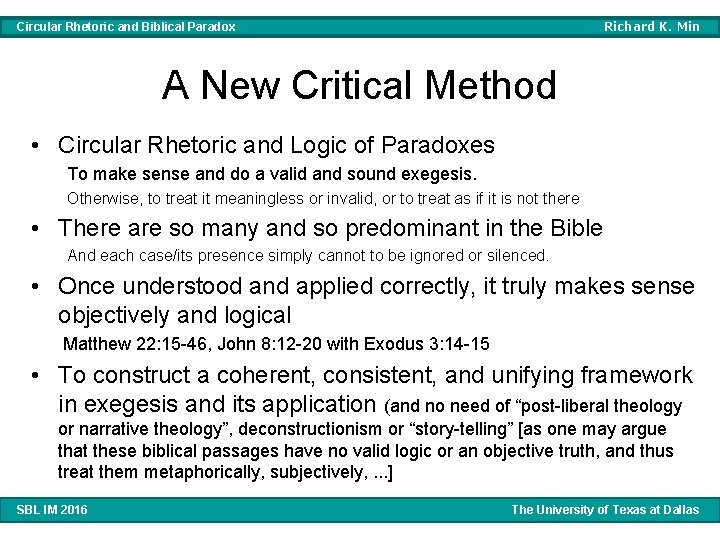 Richard K. Min Circular Rhetoric and Biblical Paradox A New Critical Method • Circular