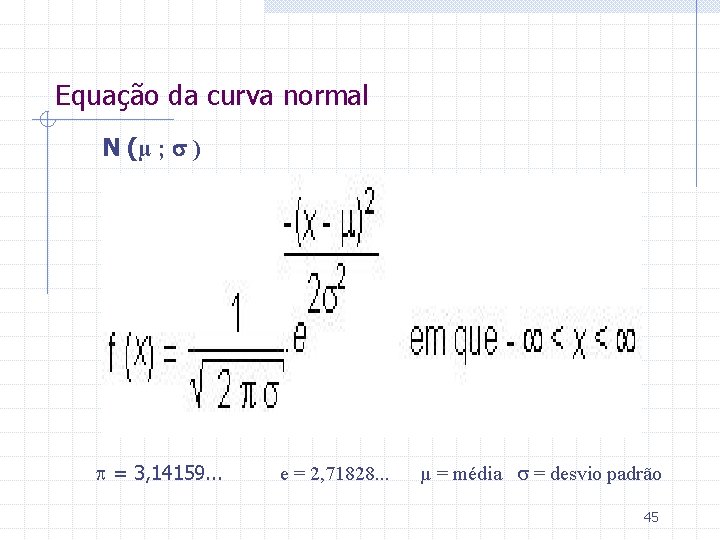 Equação da curva normal N (µ ; ) = 3, 14159. . . e