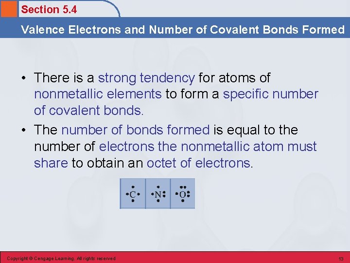 Section 5. 4 Valence Electrons and Number of Covalent Bonds Formed • There is