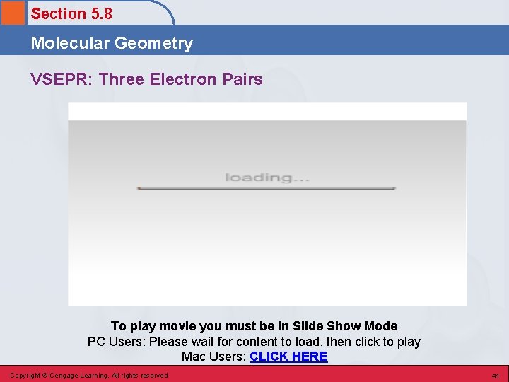 Section 5. 8 Molecular Geometry VSEPR: Three Electron Pairs To play movie you must