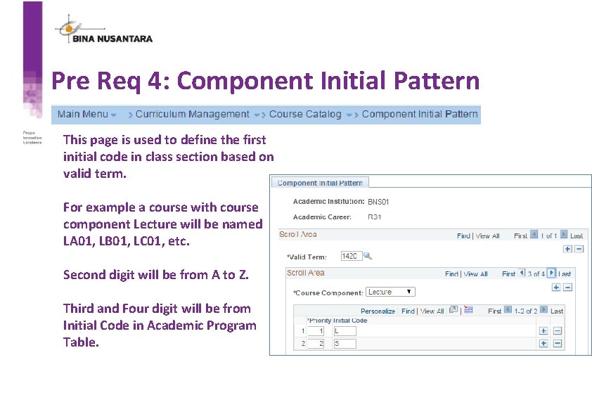 Pre Req 4: Component Initial Pattern This page is used to define the first