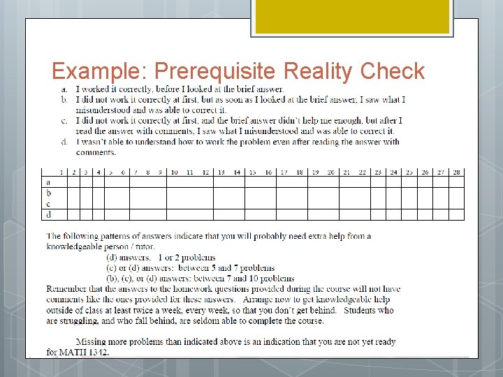 Example: Prerequisite Reality Check 