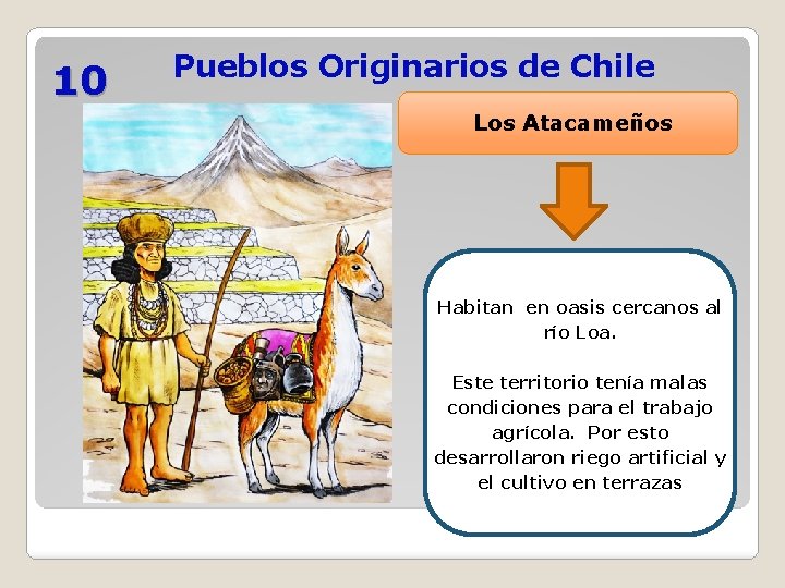 10 Pueblos Originarios de Chile Los Atacameños Habitan en oasis cercanos al río Loa.