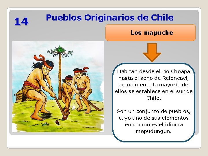 14 Pueblos Originarios de Chile Los mapuche Habitan desde el río Choapa hasta el