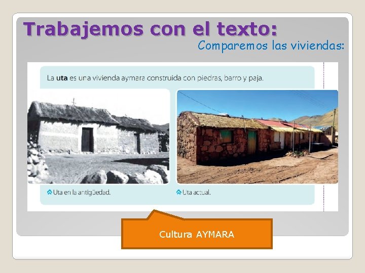 Trabajemos con el texto: Comparemos las viviendas: Cultura AYMARA 