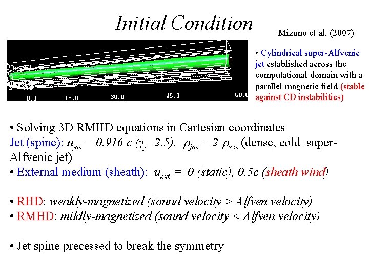Initial Condition Mizuno et al. (2007) • Cylindrical super-Alfvenic jet established across the computational