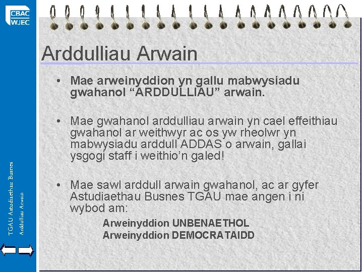 Arddulliau Arwain TGAU Astudiaethau Busnes • Mae arweinyddion yn gallu mabwysiadu gwahanol “ARDDULLIAU” arwain.