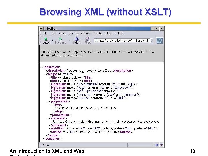 Browsing XML (without XSLT) An Introduction to XML and Web 13 Browsing XML (without XSLT) An Introduction to XML and Web 13