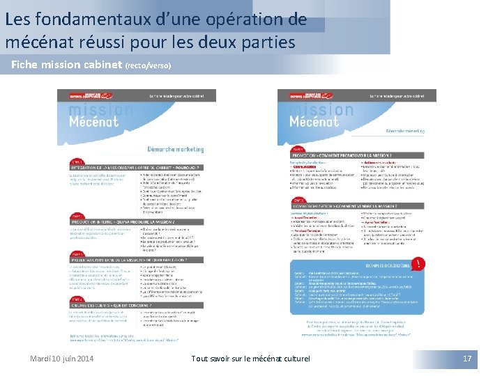 Les fondamentaux d’une opération de mécénat réussi pour les deux parties Fiche mission cabinet