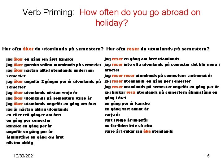 Verb Priming: How often do you go abroad on holiday? Hur ofta åker du