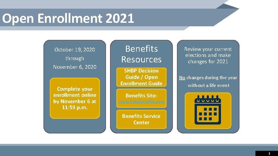 Open Enrollment 2021 October 19, 2020 through November 6, 2020 Complete your enrollment online